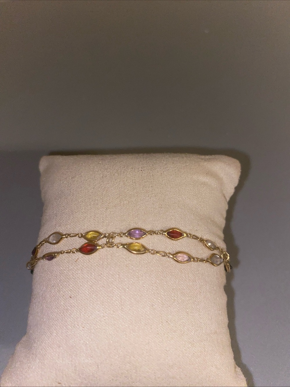 Vintage 585 Yellow Gold Multi Color Gemstone Bracelet 14K